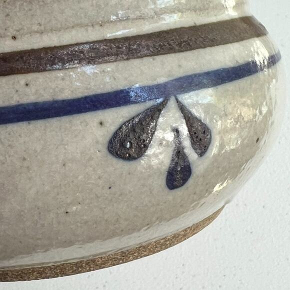 Studio Art Pottery Handmade Soup Bowl Handled Blue Striped Signed 5" X 3" - Picture 5 of 16